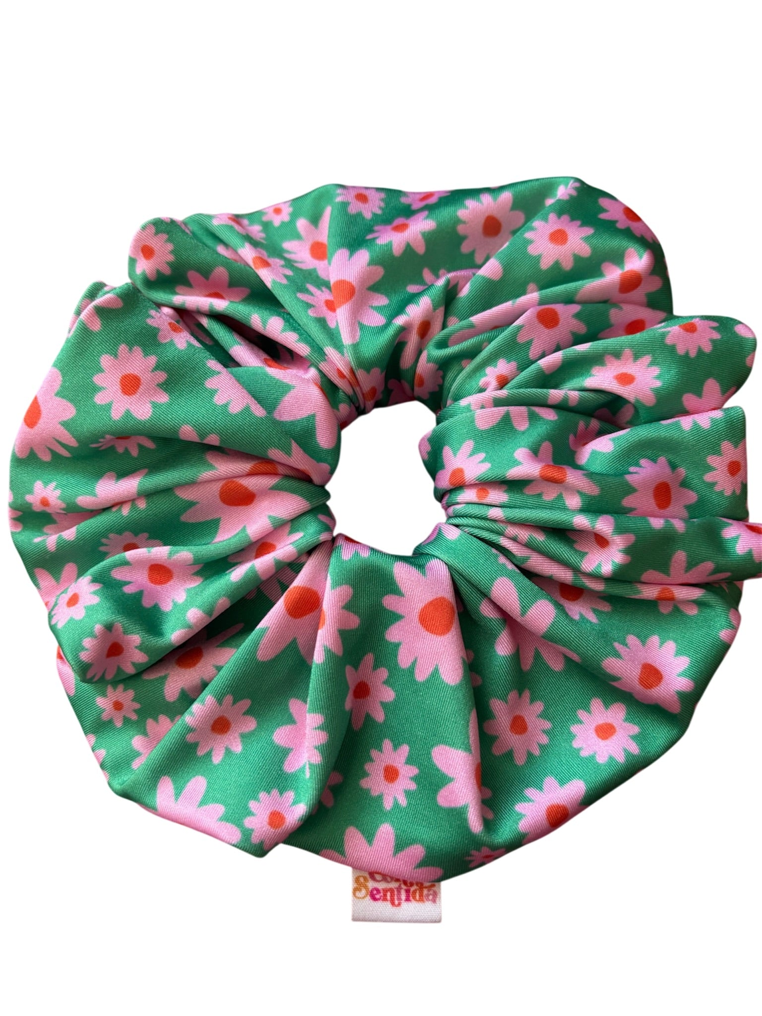 Maxi colet verde flor rosada
